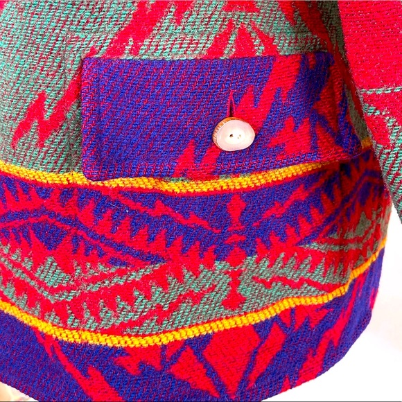 RALPH LAUREN COUNTRY Vtg 80s Colorful Wool Indian Blanket Coat Womans M USA RARE - Picture 13 of 16